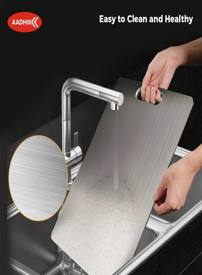 AADHIK Stainless Steel Chopping Board 32x21 cm | Heavy-Duty Cutting Board for Kitchen | Rustproof, Hygienic & Knife-Friendly Steel Board for Vegetable, Fruit, Meat Cutting (Pack of 1) - Image 4